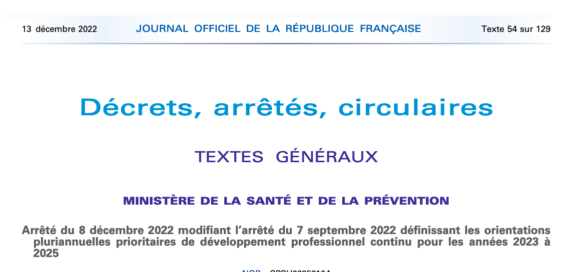 [8 décembre 2022] Parution de la 3e orientation prioritaire